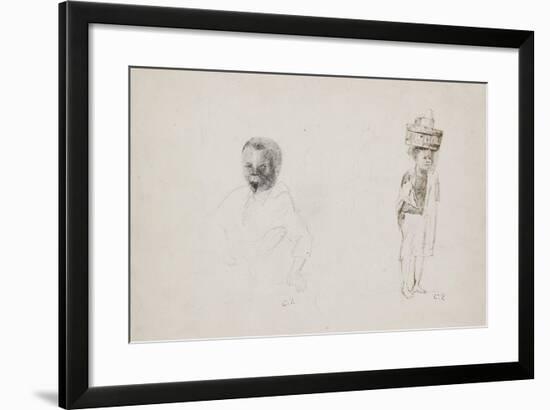 Studies of Two Young Boys with Faint Indications of a Female Figure, 1852-Camille Pissarro-Framed Giclee Print