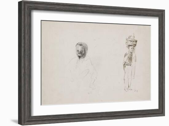 Studies of Two Young Boys with Faint Indications of a Female Figure, 1852-Camille Pissarro-Framed Giclee Print