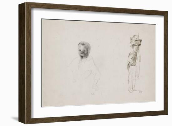 Studies of Two Young Boys with Faint Indications of a Female Figure, 1852-Camille Pissarro-Framed Giclee Print