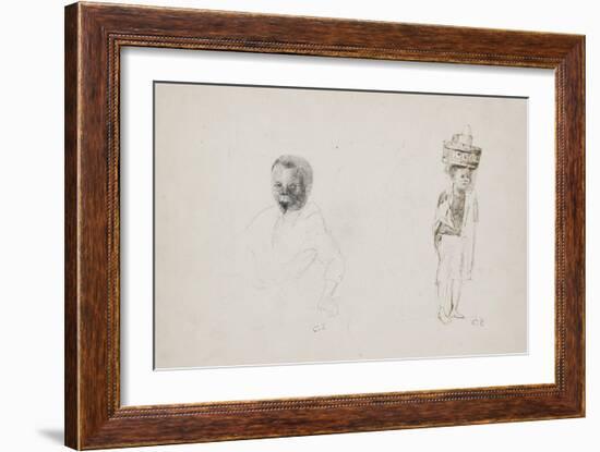 Studies of Two Young Boys with Faint Indications of a Female Figure, 1852-Camille Pissarro-Framed Giclee Print