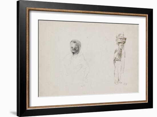 Studies of Two Young Boys with Faint Indications of a Female Figure, 1852-Camille Pissarro-Framed Giclee Print