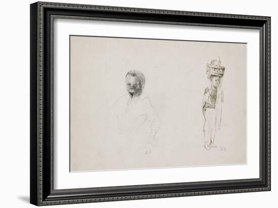 Studies of Two Young Boys with Faint Indications of a Female Figure, 1852-Camille Pissarro-Framed Giclee Print