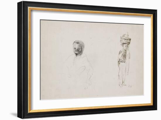 Studies of Two Young Boys with Faint Indications of a Female Figure, 1852-Camille Pissarro-Framed Giclee Print