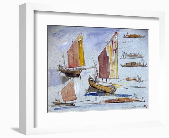 Studies of Venetian Boats, with Full Sail and Mooring. Coloured Watercolor Drawing, by Edward Lear-Edward Lear-Framed Giclee Print