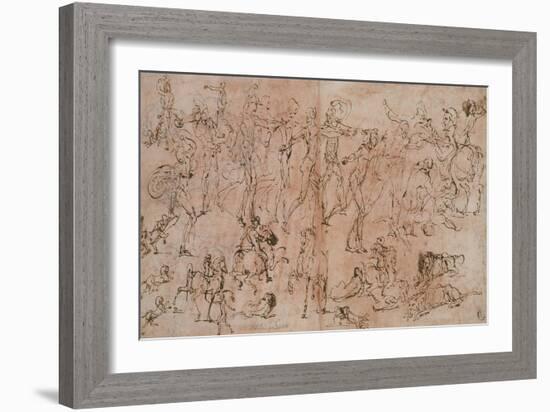 Studies of Warriors, Horsemen, and Lions, 1528-33-Perino Del Vaga-Framed Giclee Print