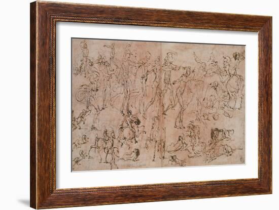 Studies of Warriors, Horsemen, and Lions, 1528-33-Perino Del Vaga-Framed Giclee Print