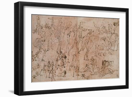 Studies of Warriors, Horsemen, and Lions, 1528-33-Perino Del Vaga-Framed Giclee Print