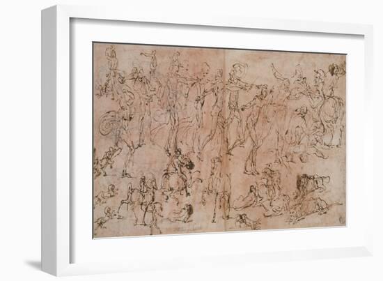 Studies of Warriors, Horsemen, and Lions, 1528-33-Perino Del Vaga-Framed Giclee Print