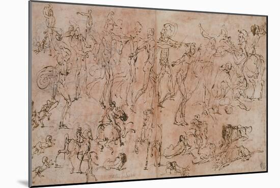 Studies of Warriors, Horsemen, and Lions, 1528-33-Perino Del Vaga-Mounted Giclee Print