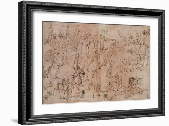 Studies of Warriors, Horsemen, and Lions, 1528-33-Perino Del Vaga-Framed Giclee Print