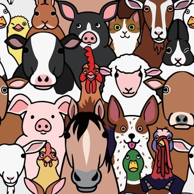 Seamless Doodle Farm Animals Faces Background' Art Print - Studio Ayutaka |  