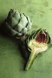 A Whole and a Half Artichoke on Green Background-Studio DHS-Photographic Print