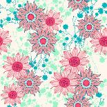 Vintage Flower Pattern Print for T-Shirt, Apparel, Textile or Wrapping. Classic Wallpaper with Flor-Studio K-Framed Stretched Canvas