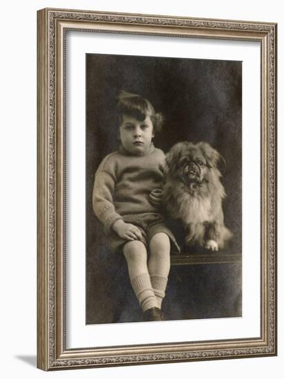 Studio Portrait, Boy with Pekingese Dog-null-Framed Photographic Print