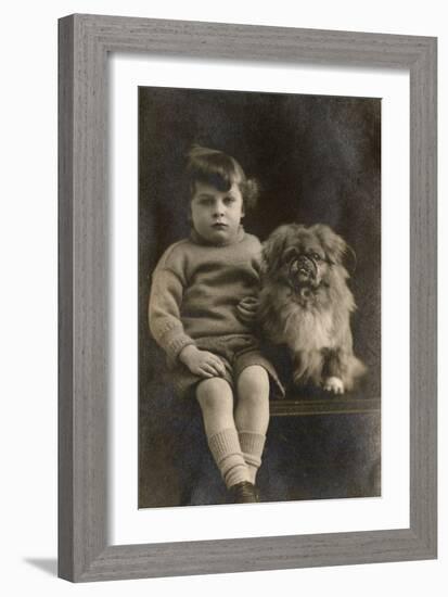 Studio Portrait, Boy with Pekingese Dog-null-Framed Photographic Print