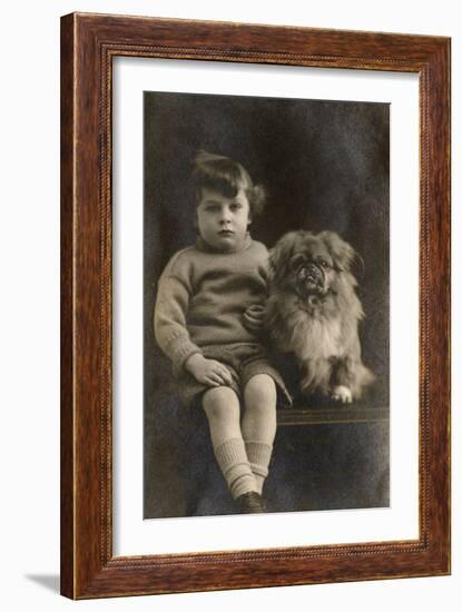 Studio Portrait, Boy with Pekingese Dog-null-Framed Photographic Print