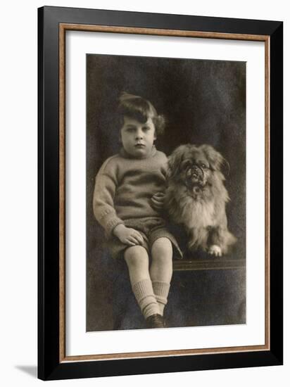 Studio Portrait, Boy with Pekingese Dog-null-Framed Photographic Print