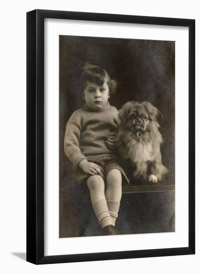 Studio Portrait, Boy with Pekingese Dog-null-Framed Photographic Print