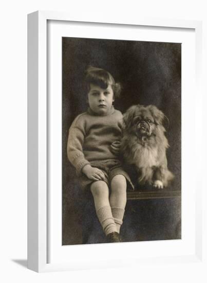 Studio Portrait, Boy with Pekingese Dog-null-Framed Photographic Print