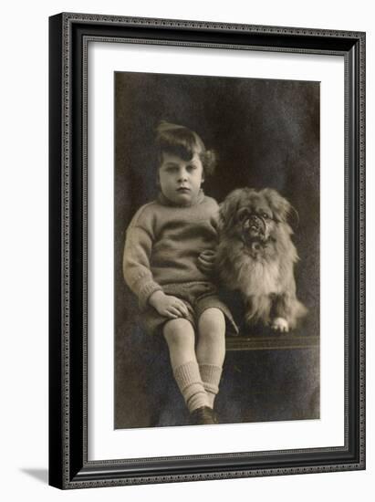 Studio Portrait, Boy with Pekingese Dog-null-Framed Photographic Print