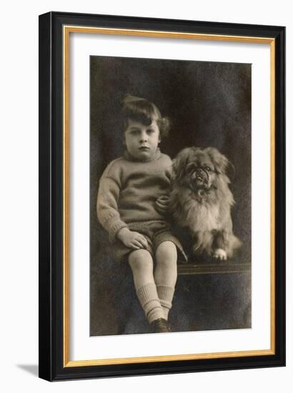 Studio Portrait, Boy with Pekingese Dog-null-Framed Photographic Print