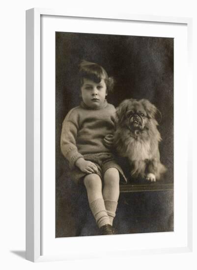 Studio Portrait, Boy with Pekingese Dog-null-Framed Photographic Print
