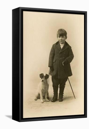 Studio Portrait, Boy with Terrier Dog-null-Framed Premier Image Canvas