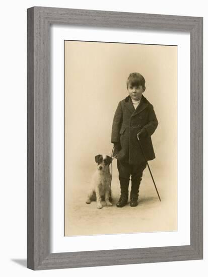 Studio Portrait, Boy with Terrier Dog-null-Framed Photographic Print