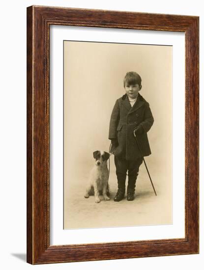 Studio Portrait, Boy with Terrier Dog-null-Framed Photographic Print