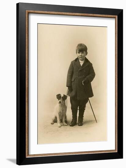 Studio Portrait, Boy with Terrier Dog-null-Framed Photographic Print