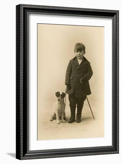 Studio Portrait, Boy with Terrier Dog-null-Framed Photographic Print