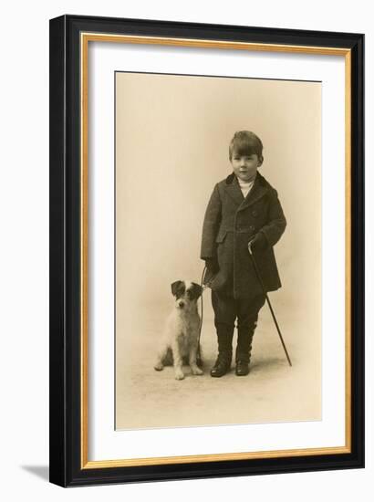 Studio Portrait, Boy with Terrier Dog-null-Framed Photographic Print