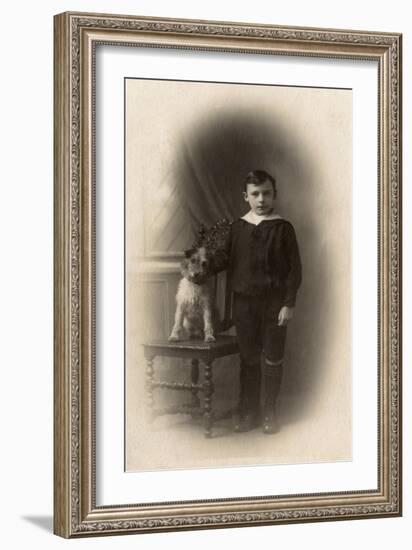 Studio Portrait, Boy with Terrier Dog-null-Framed Art Print