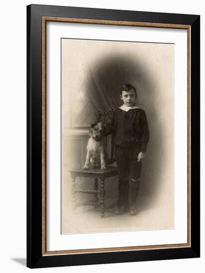 Studio Portrait, Boy with Terrier Dog-null-Framed Art Print