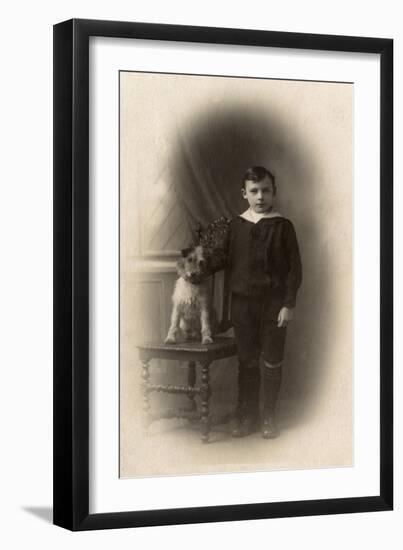 Studio Portrait, Boy with Terrier Dog-null-Framed Art Print