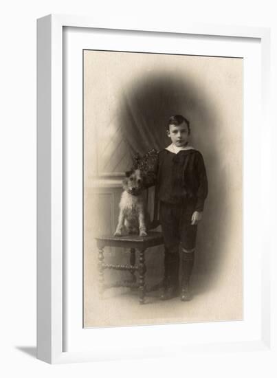 Studio Portrait, Boy with Terrier Dog-null-Framed Art Print