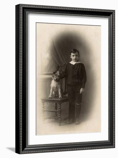 Studio Portrait, Boy with Terrier Dog-null-Framed Art Print
