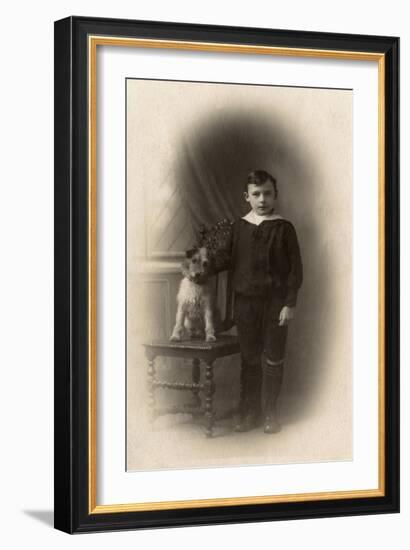 Studio Portrait, Boy with Terrier Dog-null-Framed Art Print
