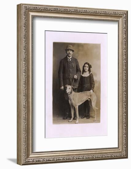 Studio Portrait, Father and Daughter with Greyhound-null-Framed Photographic Print