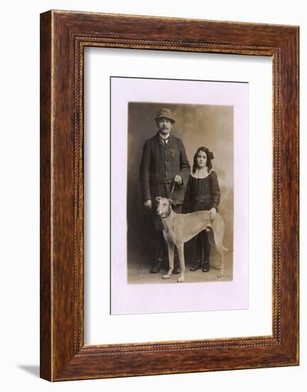 Studio Portrait, Father and Daughter with Greyhound-null-Framed Photographic Print