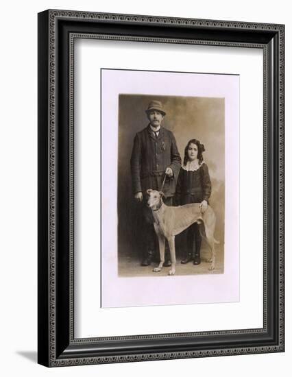 Studio Portrait, Father and Daughter with Greyhound-null-Framed Photographic Print