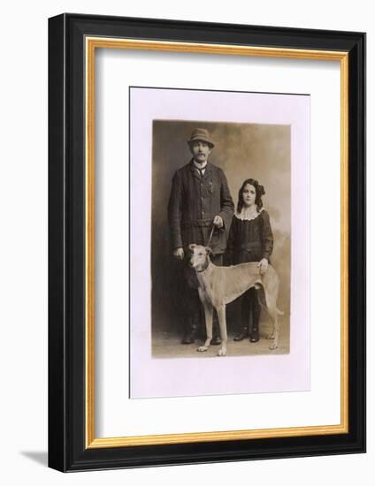 Studio Portrait, Father and Daughter with Greyhound-null-Framed Photographic Print