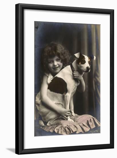 Studio Portrait, Little Girl with Her Dog, France-null-Framed Photographic Print