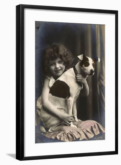 Studio Portrait, Little Girl with Her Dog, France-null-Framed Photographic Print