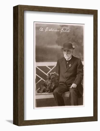 Studio Portrait, Man with Pekingese Dog-null-Framed Photographic Print