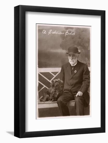 Studio Portrait, Man with Pekingese Dog-null-Framed Photographic Print