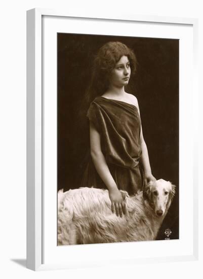 Studio Portrait, Woman with Borzoi Dog-null-Framed Photographic Print