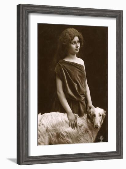 Studio Portrait, Woman with Borzoi Dog-null-Framed Photographic Print