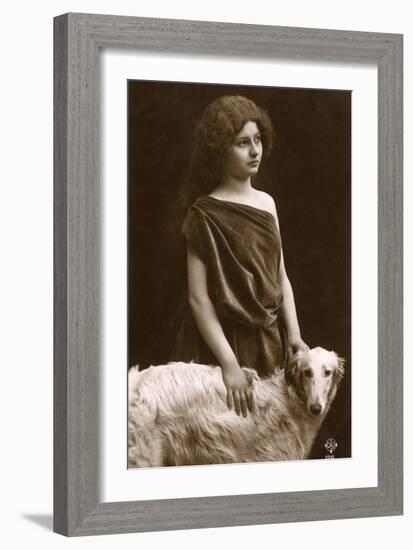 Studio Portrait, Woman with Borzoi Dog-null-Framed Photographic Print