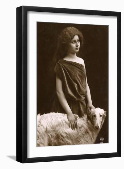 Studio Portrait, Woman with Borzoi Dog-null-Framed Photographic Print